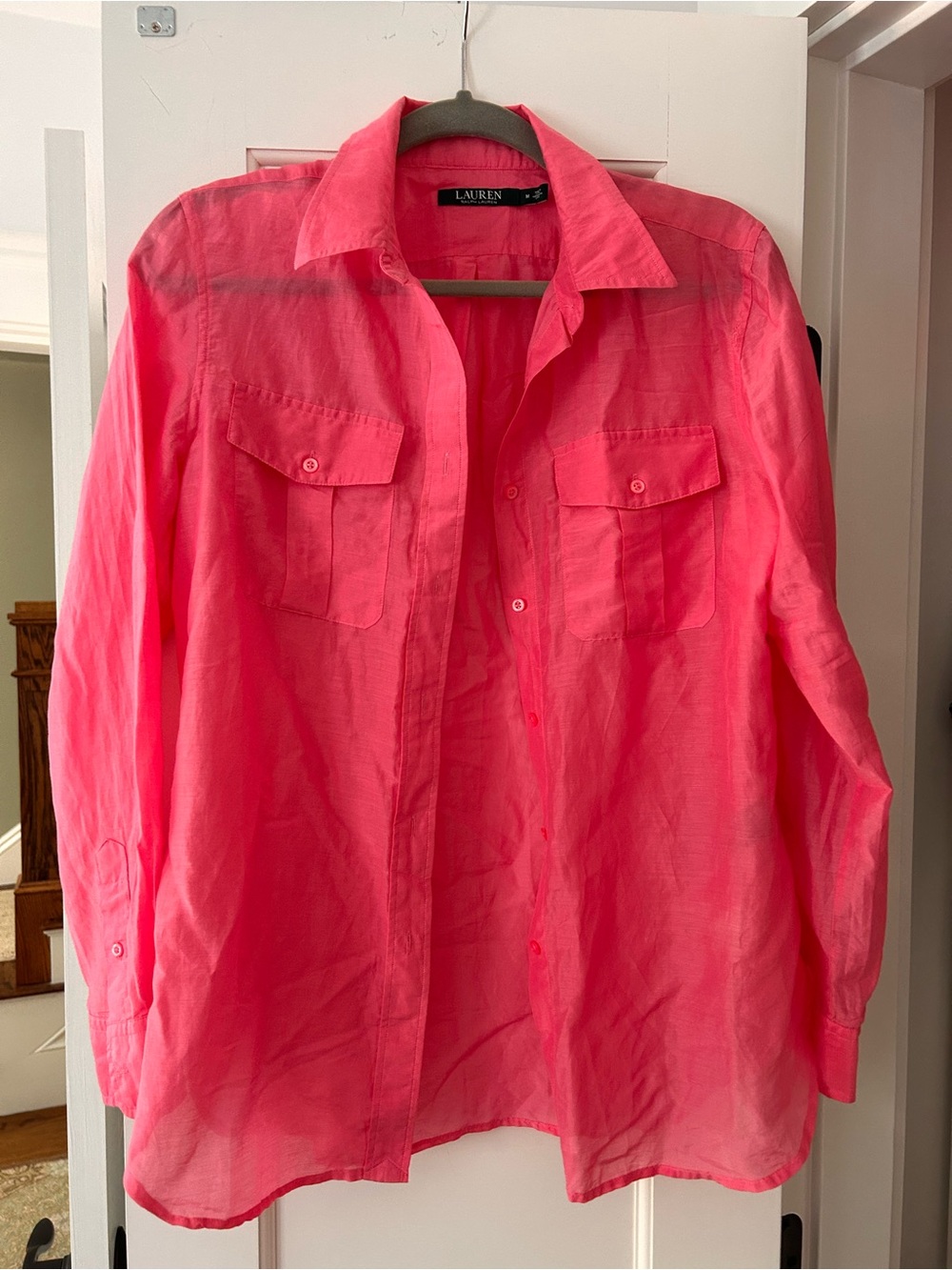 Polo by Ralph Lauren Sheer Button-Down Shirt in Bright Pink
